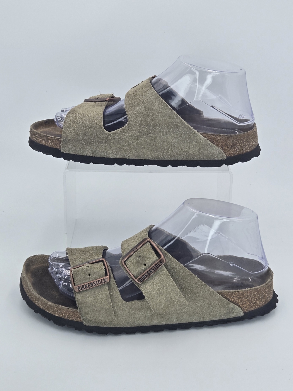 Birkenstock Arizona Two-Buckle Suede Slide Sandals in Taupe Women's Size 7-7.5 - Picture 3 of 14